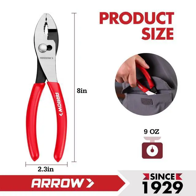 Alt view image 7 of 7 - 8" Slip Joint Pliers, Pliers Tool with Thick Dip-Grip Handle | Strong Grip Jaws, High Carbon Steel, Pliers for Gripping, Loosening Nuts and Bolts, Cutting Steel Wire