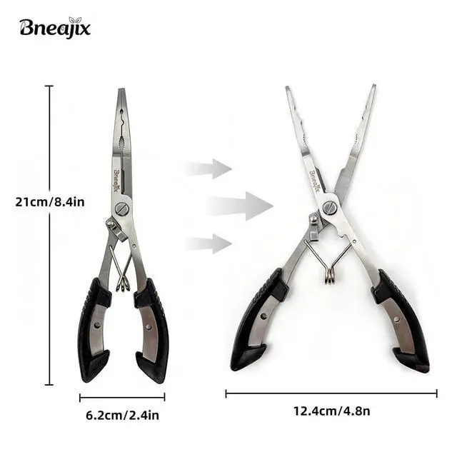 Alt view image 2 of 7 - Professional 8.4 Fishing Plier with Safety Lock and Anti Loss Rope | Multi-function long nose hook remover, line cutter, crimper; rustproof stainless steel for saltwater & freshwater fishing