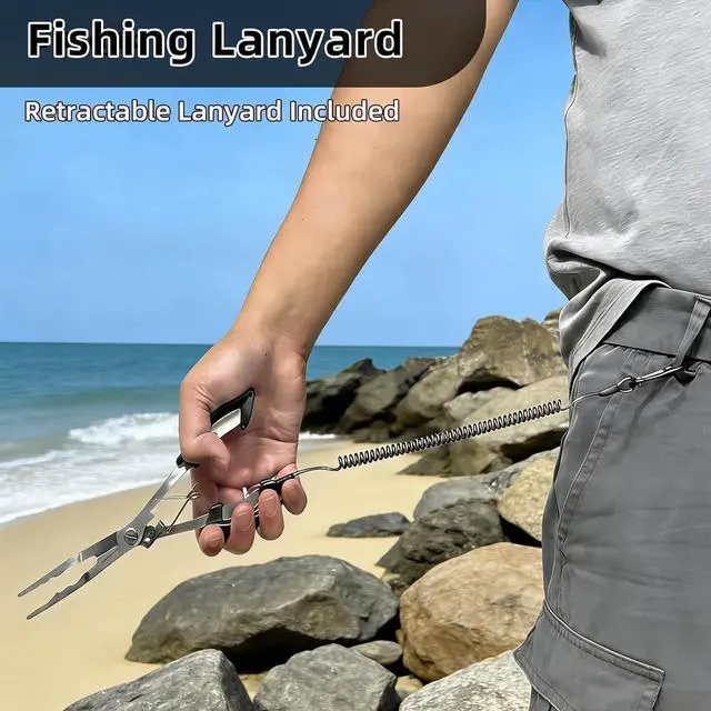 Alt view image 5 of 7 - Professional 8.4 Fishing Plier with Safety Lock and Anti Loss Rope | Multi-function long nose hook remover, line cutter, crimper; rustproof stainless steel for saltwater & freshwater fishing