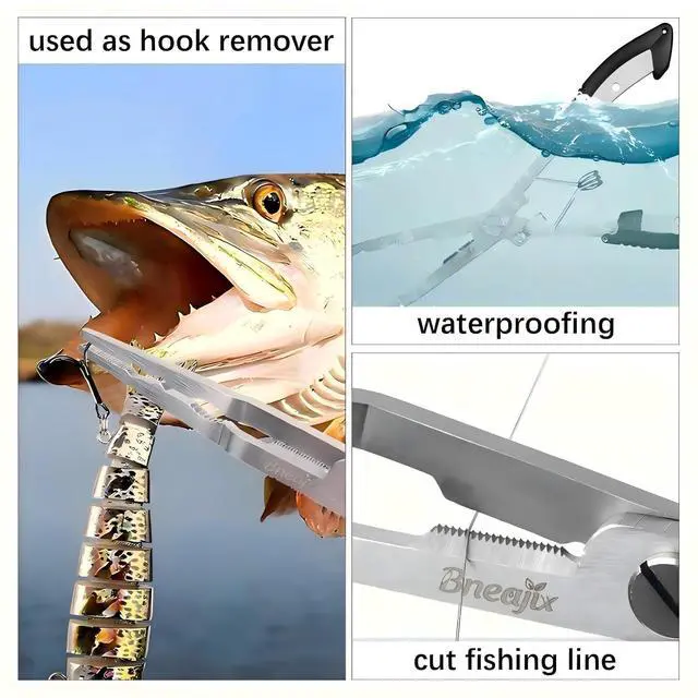 Alt view image 7 of 7 - Professional 8.4 Fishing Plier with Safety Lock and Anti Loss Rope | Multi-function long nose hook remover, line cutter, crimper; rustproof stainless steel for saltwater & freshwater fishing