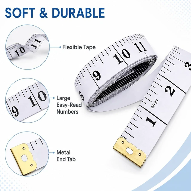 Alt view image 2 of 7 - 120-Inch Soft Measuring Tape, Dual-Sided Inches and Centimeters, White | Measuring Tool