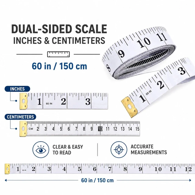 Alt view image 3 of 7 - 120-Inch Soft Measuring Tape, Dual-Sided Inches and Centimeters, White | Measuring Tool