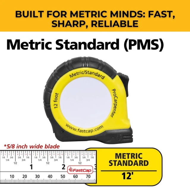 Alt view image 2 of 4 - ProCarpenter Metric/Standard Measuring Tape, 12' Length | Standard Measurements with 1/16" Precision & Millimeter Markings, Ideal for Professionals and Home Improvement, 99954