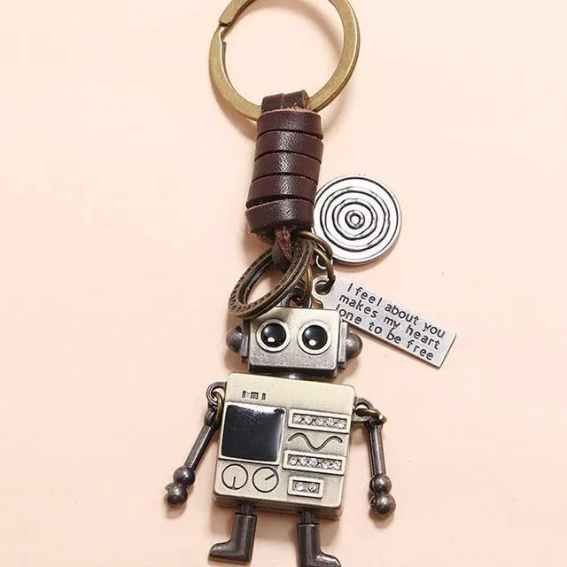 Alt view image 3 of 6 - Funny Robot KeyChains Leather KeyRings Pendant for Car Keychains purse handbag backpack Gift (Fun Robot)