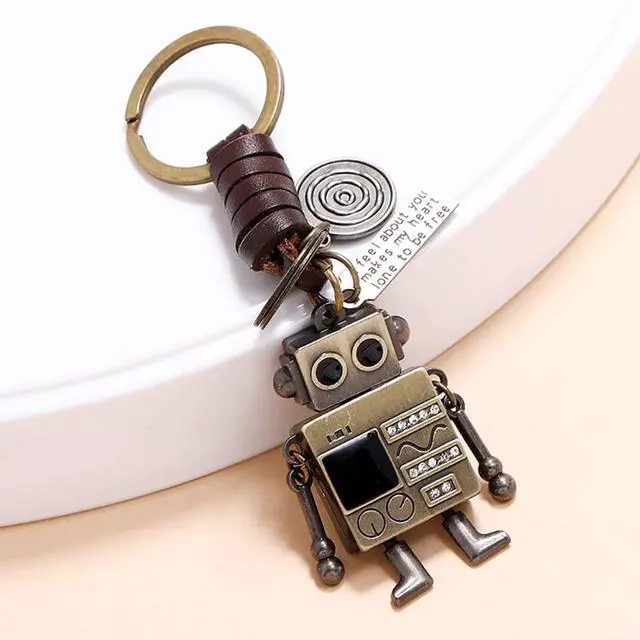 Alt view image 5 of 6 - Funny Robot KeyChains Leather KeyRings Pendant for Car Keychains purse handbag backpack Gift (Fun Robot)