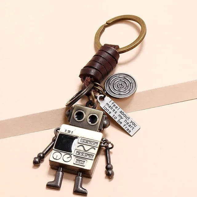 Alt view image 4 of 6 - Funny Robot KeyChains Leather KeyRings Pendant for Car Keychains purse handbag backpack Gift (Fun Robot)