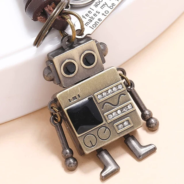Alt view image 6 of 6 - Funny Robot KeyChains Leather KeyRings Pendant for Car Keychains purse handbag backpack Gift (Fun Robot)