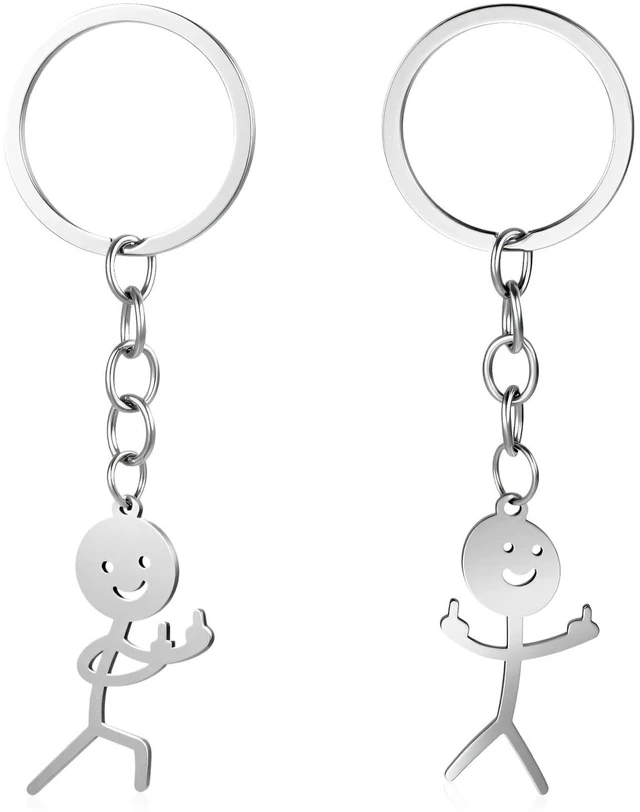 Main image of 2PCS Matching Keychains Funny Keychain for Women Middle Finger Keyring,Stainless Steel Fun Keychains,Cool Gifts for Men Personalized Distance Friendship Gifts for Couple Friends Brothers