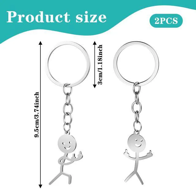 Alt view image 2 of 7 - 2PCS Matching Keychains Funny Keychain for Women Middle Finger Keyring,Stainless Steel Fun Keychains,Cool Gifts for Men Personalized Distance Friendship Gifts for Couple Friends Brothers