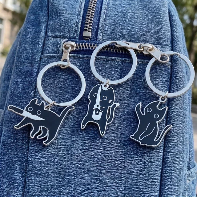 Alt view image 4 of 7 - 5 Pieces Cat Keychains Set, Mini Birthday Fashion Gifts for Women | Black Cat Plush Cure Squeaky Backpack Pendant, Metal Cat Keyrings, Cute White Cat Charm, Cool Cat Creative Car Keychain