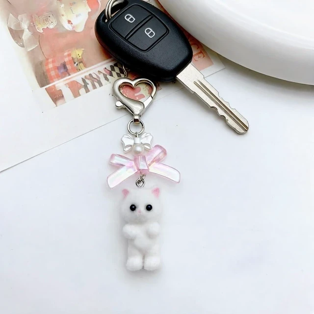Alt view image 5 of 7 - 5 Pieces Cat Keychains Set, Mini Birthday Fashion Gifts for Women | Black Cat Plush Cure Squeaky Backpack Pendant, Metal Cat Keyrings, Cute White Cat Charm, Cool Cat Creative Car Keychain