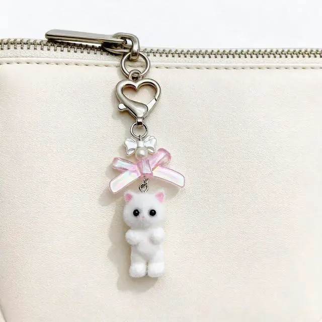 Alt view image 6 of 7 - 5 Pieces Cat Keychains Set, Mini Birthday Fashion Gifts for Women | Black Cat Plush Cure Squeaky Backpack Pendant, Metal Cat Keyrings, Cute White Cat Charm, Cool Cat Creative Car Keychain