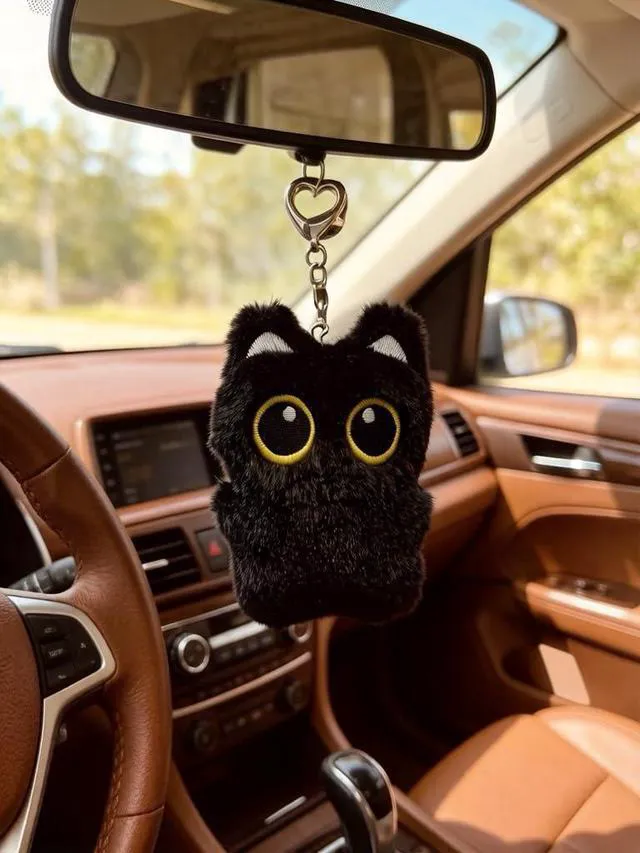 Alt view image 3 of 7 - 5 Pieces Cat Keychains Set, Mini Birthday Fashion Gifts for Women | Black Cat Plush Cure Squeaky Backpack Pendant, Metal Cat Keyrings, Cute White Cat Charm, Cool Cat Creative Car Keychain