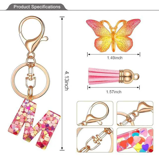 Alt view image 3 of 6 - Butterfly Initial Letter Keychain Bag Charms for Women (M-Pink) | Cute pendant accessories for purses, handbags, backpacks, car keys, small gift for young women, mothers, teachers
