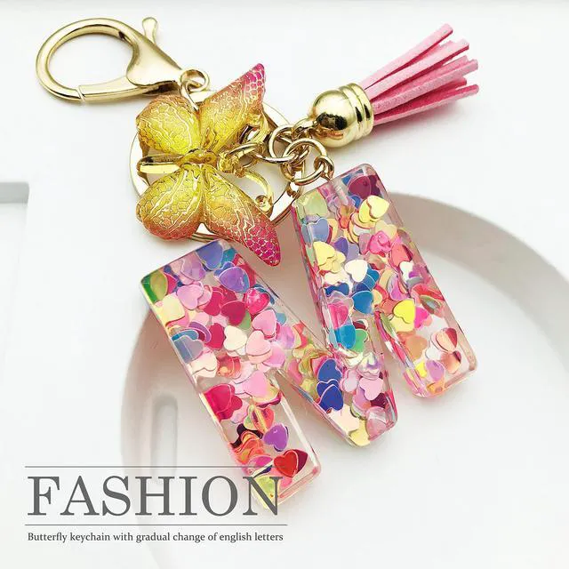 Alt view image 2 of 6 - Butterfly Initial Letter Keychain Bag Charms for Women (M-Pink) | Cute pendant accessories for purses, handbags, backpacks, car keys, small gift for young women, mothers, teachers