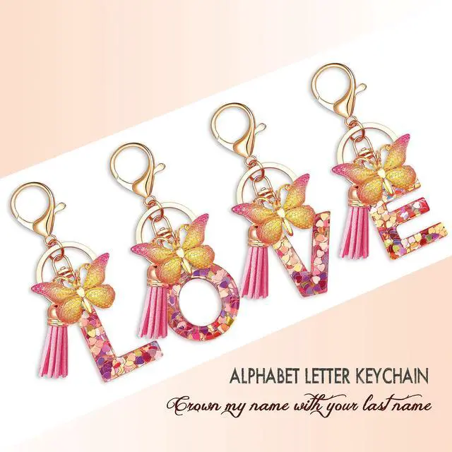 Alt view image 4 of 6 - Butterfly Initial Letter Keychain Bag Charms for Women (M-Pink) | Cute pendant accessories for purses, handbags, backpacks, car keys, small gift for young women, mothers, teachers
