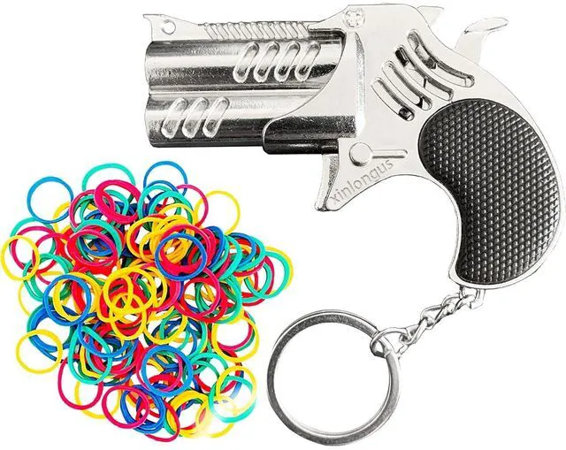 Main image of Rubber Band Gun Creative Keychains Decorative Ornaments School Bag Pendants creative decompression toys Christmas Gifts Holiday Gifts (silver)