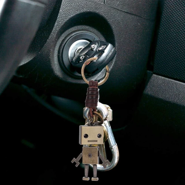 Alt view image 4 of 7 - Vintage Key Chain, Metal Robot Leather Hand Woven Key Rings | Personality Cute Robot Keychain Faux Cowhide Strap Key Ring Decoration Gift for Anniversary Party Graduation