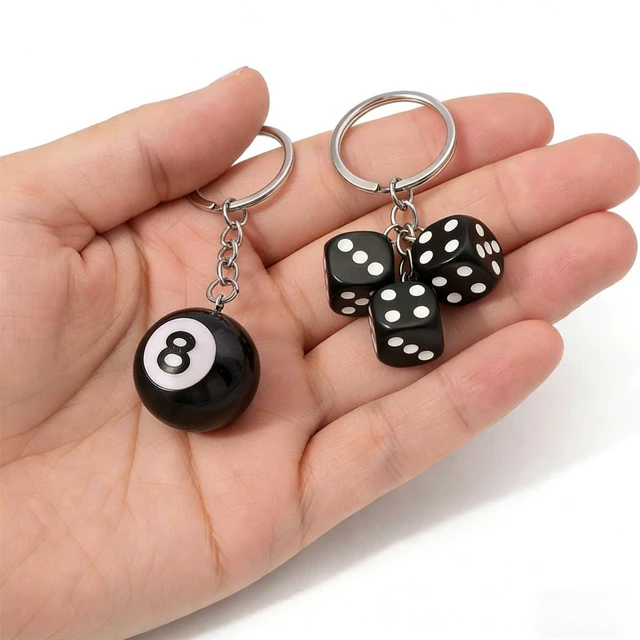 Alt view image 2 of 6 - 8 Ball Bag Charm and Dice Keychain Set Creative Cute Keychain for Gifts