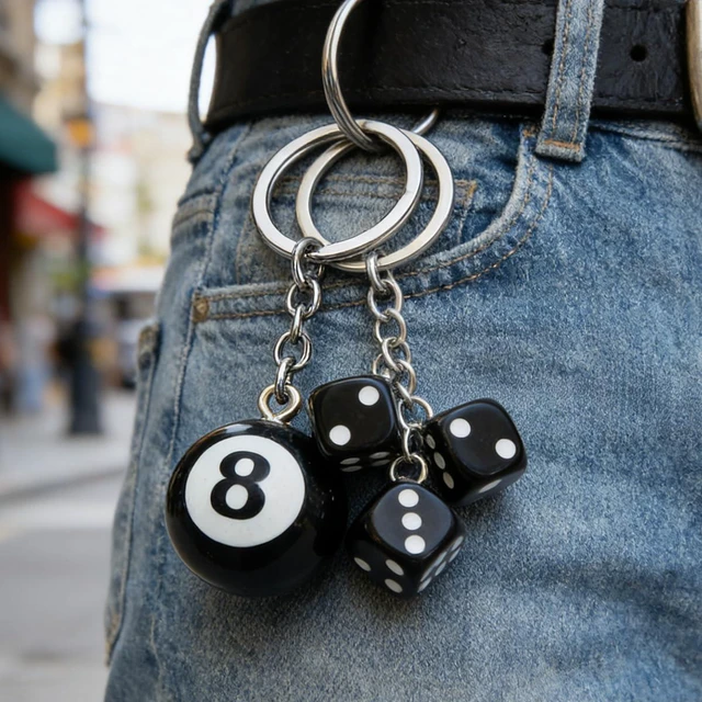 Alt view image 4 of 6 - 8 Ball Bag Charm and Dice Keychain Set Creative Cute Keychain for Gifts