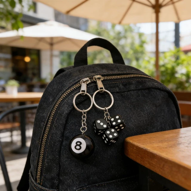 Alt view image 6 of 6 - 8 Ball Bag Charm and Dice Keychain Set Creative Cute Keychain for Gifts