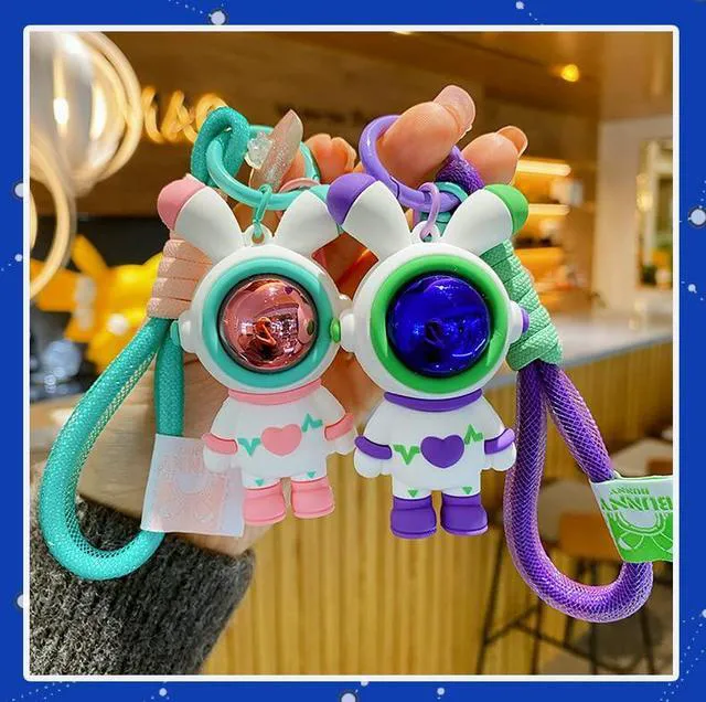 Alt view image 3 of 7 - Men Women Cool Creative Astronaut Heart Love Rabbit Pendant Keychain Bunny Key-Chains Keyring Gift Pendant For Handbag Tote Purse Backpack Bag Decoration Car Key Wrist Strap -Pink