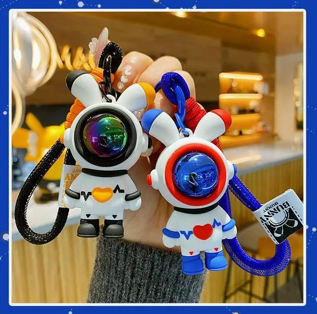 Alt view image 6 of 7 - Men Women Cool Creative Astronaut Heart Love Rabbit Pendant Keychain Bunny Key-Chains Keyring Gift Pendant For Handbag Tote Purse Backpack Bag Decoration Car Key Wrist Strap -Pink