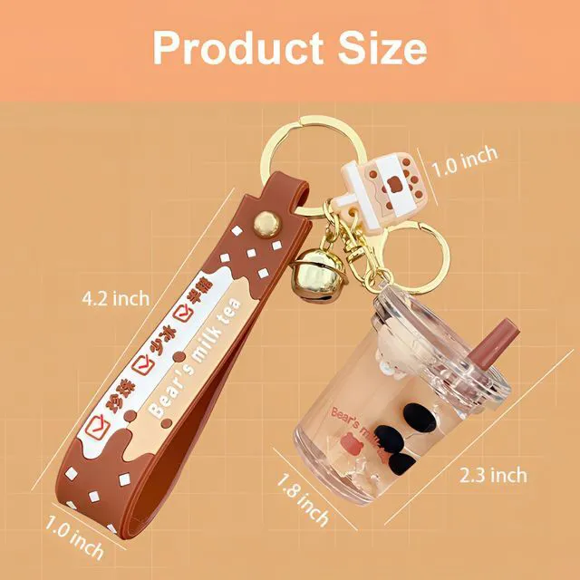 Alt view image 2 of 6 - Liquid Keychain Milk Tea Brown Bear Lucky Bottle Keychain Keyrings Men Women Creative Interesting Floating