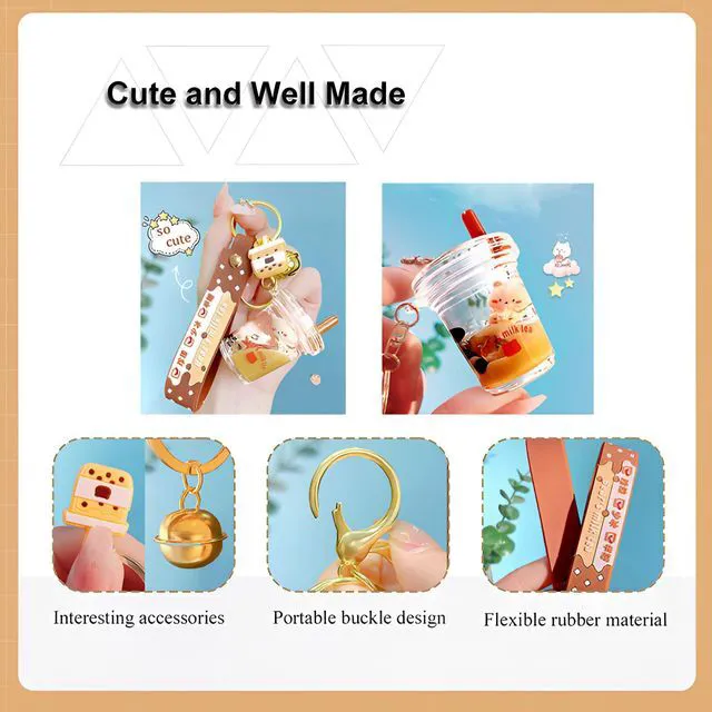 Alt view image 3 of 6 - Liquid Keychain Milk Tea Brown Bear Lucky Bottle Keychain Keyrings Men Women Creative Interesting Floating