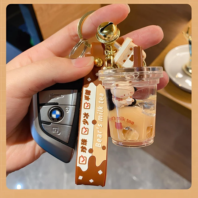 Alt view image 4 of 6 - Liquid Keychain Milk Tea Brown Bear Lucky Bottle Keychain Keyrings Men Women Creative Interesting Floating