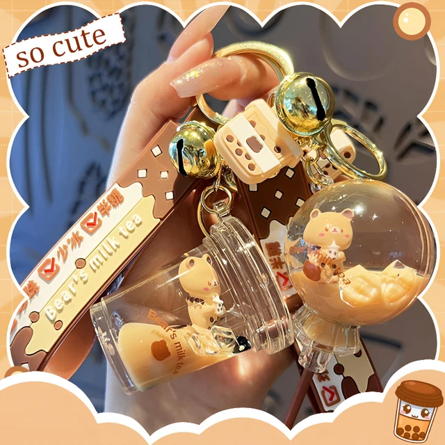 Alt view image 6 of 6 - Liquid Keychain Milk Tea Brown Bear Lucky Bottle Keychain Keyrings Men Women Creative Interesting Floating