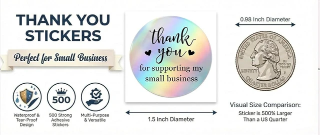 Alt view image 5 of 7 - 500 PCS Holographic Thank You for Supporting My Small Business Stickers | Bulk 500 sticker roll; seals envelopes, bags, boxes and tissue paper; rainbow foil for orders, gifts and thank you tags