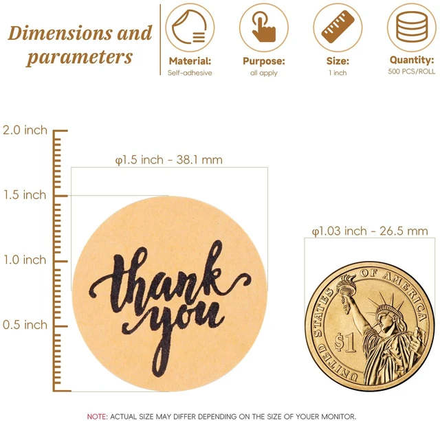 Alt view image 3 of 7 - 500Pcs Thank You Stickers for Packaging, 1.5 Inch Self-Adhesive Envelope Sticker for Small Business, Gifts, Weddings, Party, Boutiques, Label Stickers