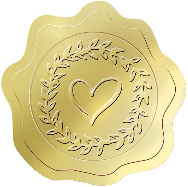 Main image of Embossed Gold Foil Stickers, 100 Pcs Gold Heart-Love Envelope Seal | For Envelopes, Wedding Invitations, Christmas Greeting Cards, Party favor Gift Wrapping Decoration