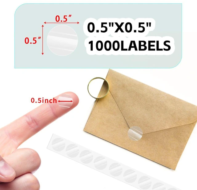 Alt view image 2 of 7 - 0.5 inch Round Clear Circle Dot Sticker, 1000pcs Transparent Adhesive Label | 1.3cm Translucent Wafer Package Seals, Easy Peel And Stick, Great For Envelope, Cosmetic Box, Gift Bag
