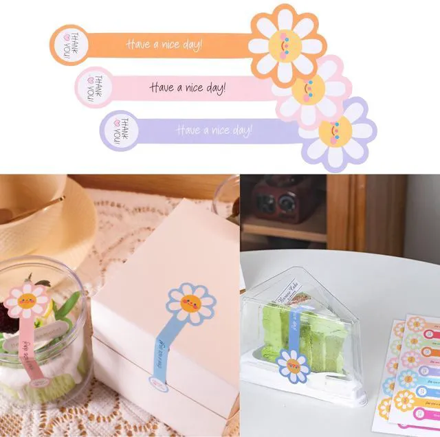Alt view image 3 of 7 - 300pcs Flower Lollipop Baking Labels Sealing Stickers for Baked Goods | Handmade Long Label Sealing Bakery Stickers for Cake Box Tins/Jars Gift Wrapping Self-Adhesive Tamper Evident Seal Labels