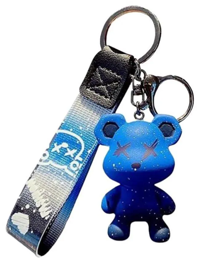 Main image of Colorful Bear Keychains Creative Woven Ropes Resin Animal Pendants Charm Accessory Car Keychain-blue