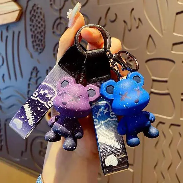 Alt view image 2 of 7 - Colorful Bear Keychains Creative Woven Ropes Resin Animal Pendants Charm Accessory Car Keychain-blue