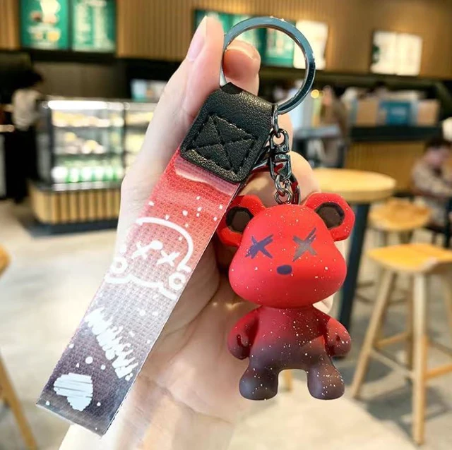 Alt view image 3 of 7 - Colorful Bear Keychains Creative Woven Ropes Resin Animal Pendants Charm Accessory Car Keychain-blue