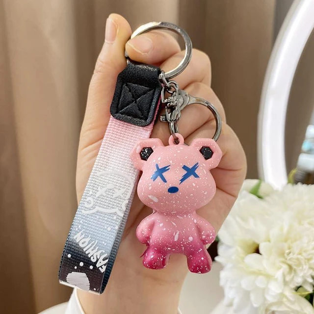 Alt view image 4 of 7 - Colorful Bear Keychains Creative Woven Ropes Resin Animal Pendants Charm Accessory Car Keychain-blue