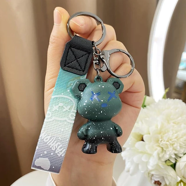 Alt view image 5 of 7 - Colorful Bear Keychains Creative Woven Ropes Resin Animal Pendants Charm Accessory Car Keychain-blue