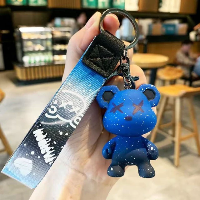Alt view image 7 of 7 - Colorful Bear Keychains Creative Woven Ropes Resin Animal Pendants Charm Accessory Car Keychain-blue