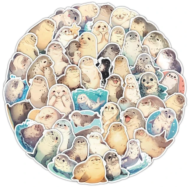 Main image of 50 PCS Cute Seal Stickers, Waterproof Vinyl Healing Marine Animal Decals for Laptop, Luggage, Skateboard, Phone, Fridge, Trendy Stickers for Teens, Adults, Boys and Girls (Seal)