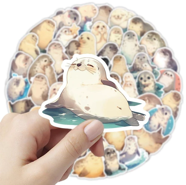 Alt view image 2 of 7 - 50 PCS Cute Seal Stickers, Waterproof Vinyl Healing Marine Animal Decals for Laptop, Luggage, Skateboard, Phone, Fridge, Trendy Stickers for Teens, Adults, Boys and Girls (Seal)