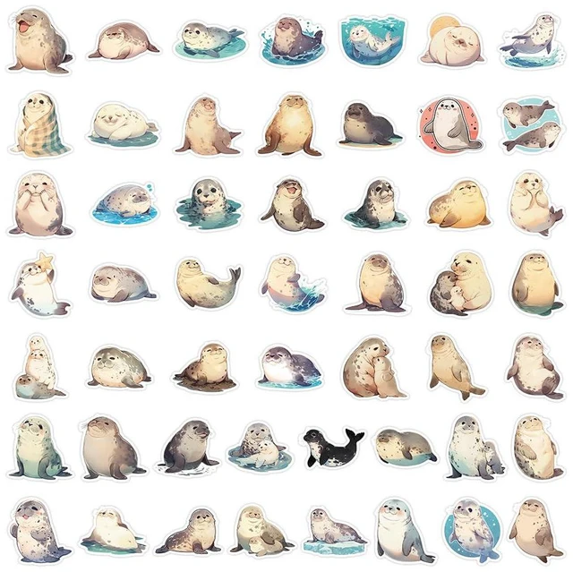 Alt view image 4 of 7 - 50 PCS Cute Seal Stickers, Waterproof Vinyl Healing Marine Animal Decals for Laptop, Luggage, Skateboard, Phone, Fridge, Trendy Stickers for Teens, Adults, Boys and Girls (Seal)