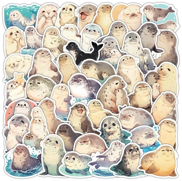 Alt view image 7 of 7 - 50 PCS Cute Seal Stickers, Waterproof Vinyl Healing Marine Animal Decals for Laptop, Luggage, Skateboard, Phone, Fridge, Trendy Stickers for Teens, Adults, Boys and Girls (Seal)