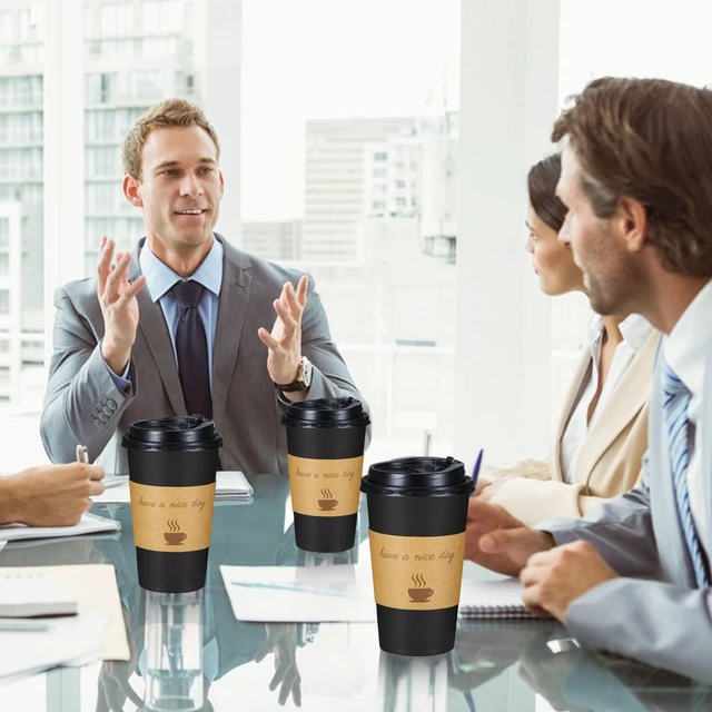 Alt view image 3 of 6 - 16 oz Coffee Cups 50 Pack, Disposable To Go Paper Cups with Lid | Hot Insulated Cups with Lids, Stir Sticks and Sleeves for Cold Drinks, Tea and Latte, Cafe, Travel and Home Use