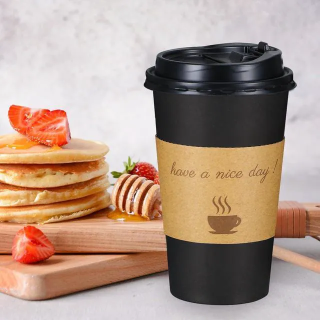 Alt view image 4 of 6 - 16 oz Coffee Cups 50 Pack, Disposable To Go Paper Cups with Lid | Hot Insulated Cups with Lids, Stir Sticks and Sleeves for Cold Drinks, Tea and Latte, Cafe, Travel and Home Use