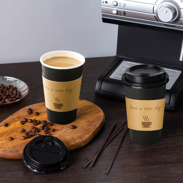 Alt view image 5 of 6 - 16 oz Coffee Cups 50 Pack, Disposable To Go Paper Cups with Lid | Hot Insulated Cups with Lids, Stir Sticks and Sleeves for Cold Drinks, Tea and Latte, Cafe, Travel and Home Use