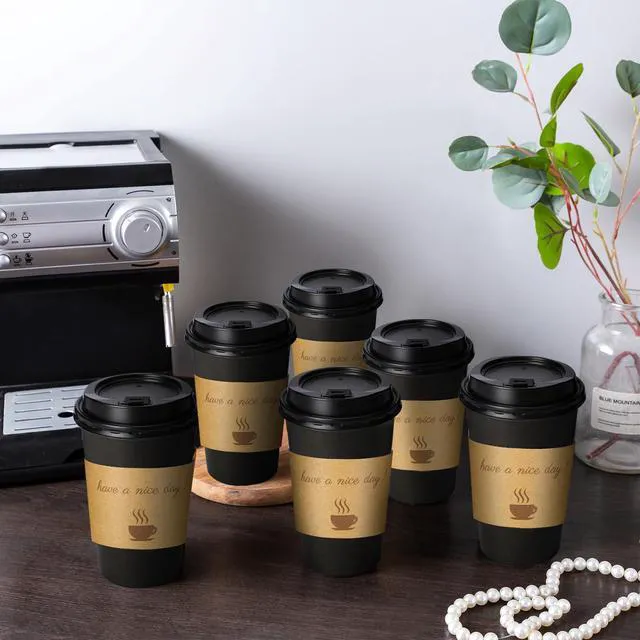 Alt view image 6 of 6 - 16 oz Coffee Cups 50 Pack, Disposable To Go Paper Cups with Lid | Hot Insulated Cups with Lids, Stir Sticks and Sleeves for Cold Drinks, Tea and Latte, Cafe, Travel and Home Use
